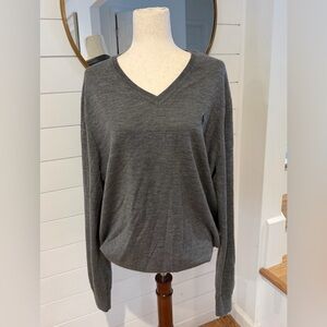 Polo Ralph Lauren Gray Merino Wool V Neck Sweater Lightweight Men’s XL